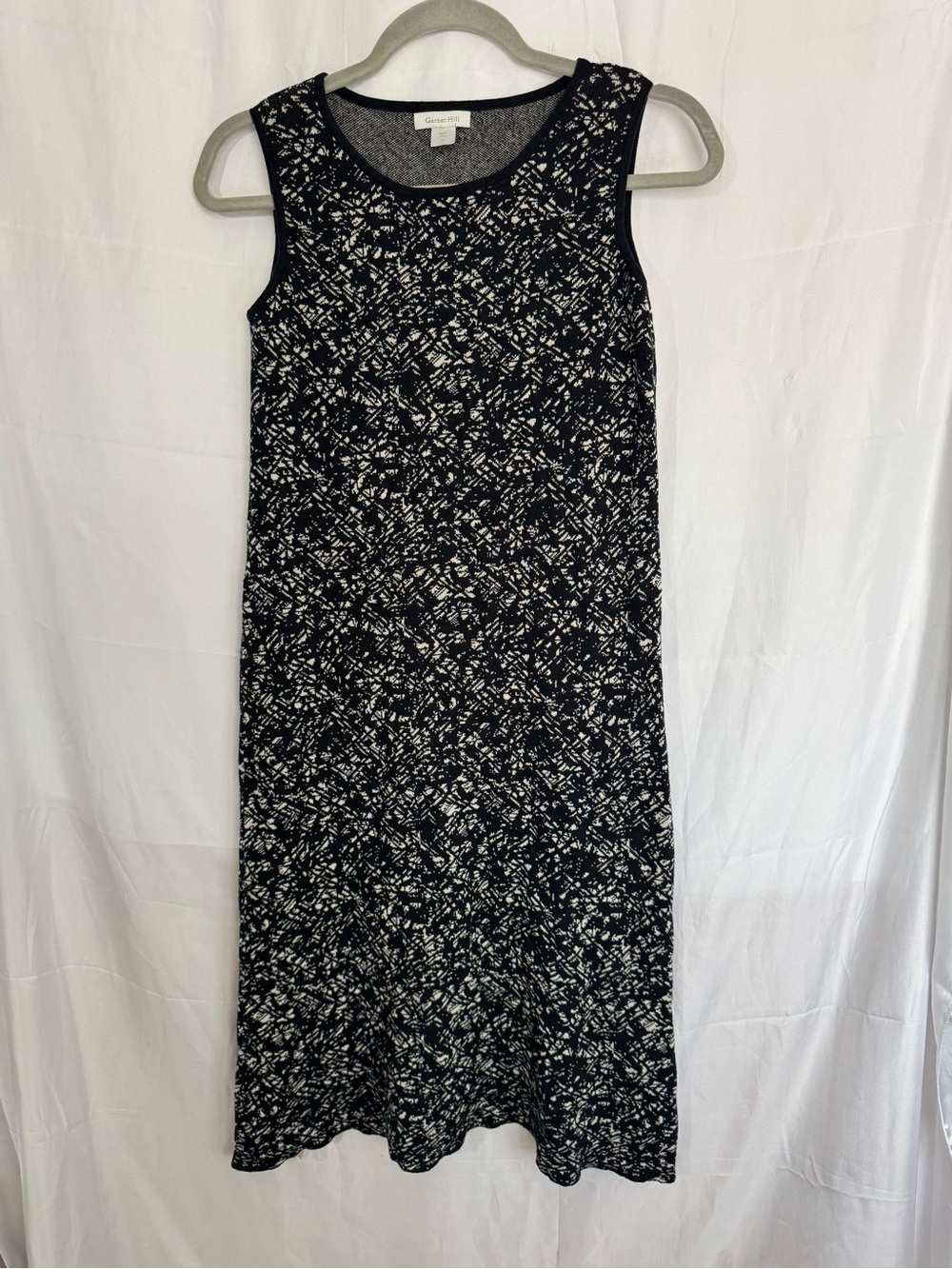 Garnet Hill Black White Abstract Silk Cotton Sweater Tank Dress Small